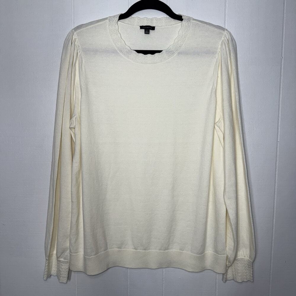 Talbots Women’s Cotton Blend Ivory Cream Sweater Scallop Trim Size Large